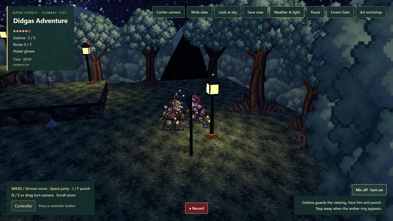 Actual 3D gameplay: night lighting in the forest